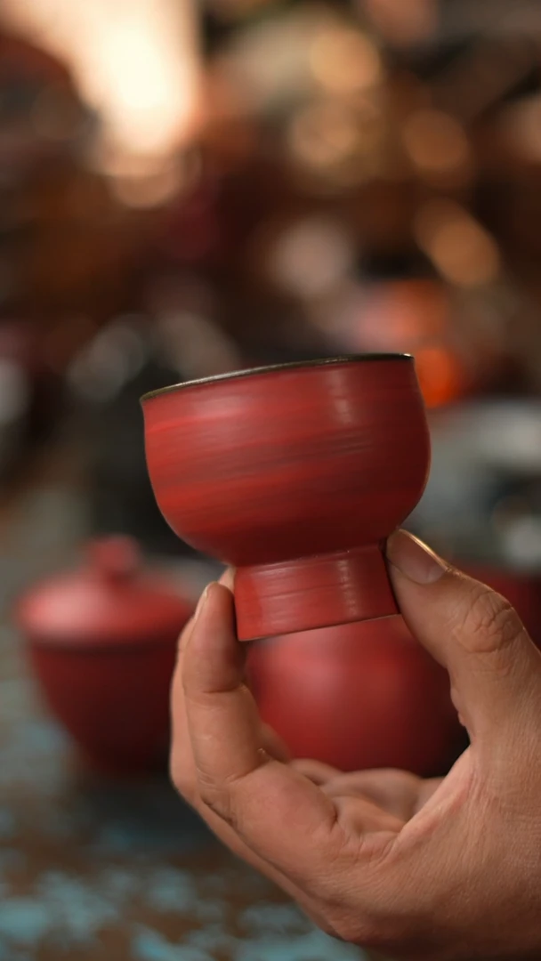 【闪购商品】粉引红高足茶杯杯