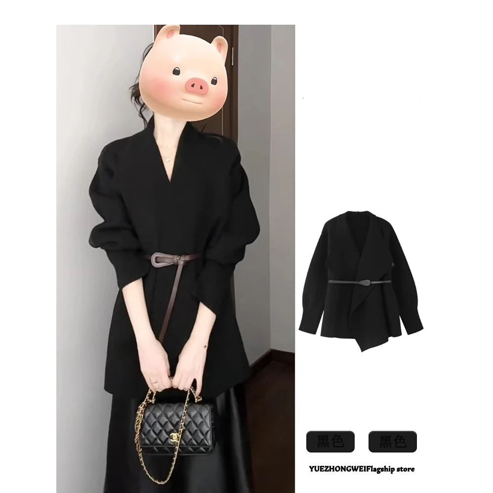 秋冬新款法式高级感黑色收腰显瘦毛衣外套女气质显瘦百搭针织开衫