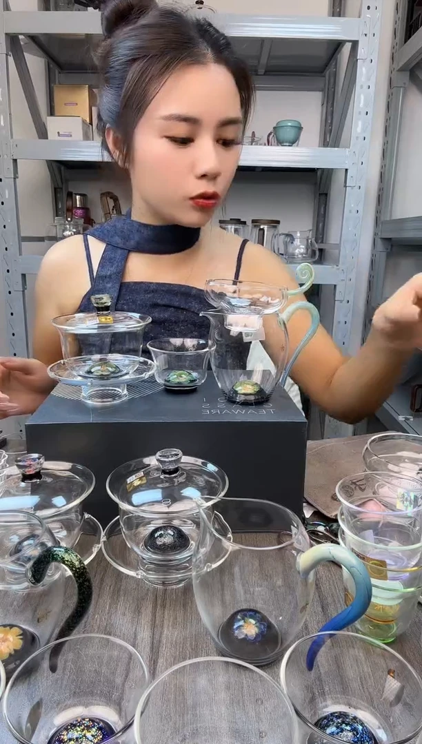 手工艺品玻璃方*禾器 芳韵翠盖碗主人杯茶漏公道杯4件套 普通盒