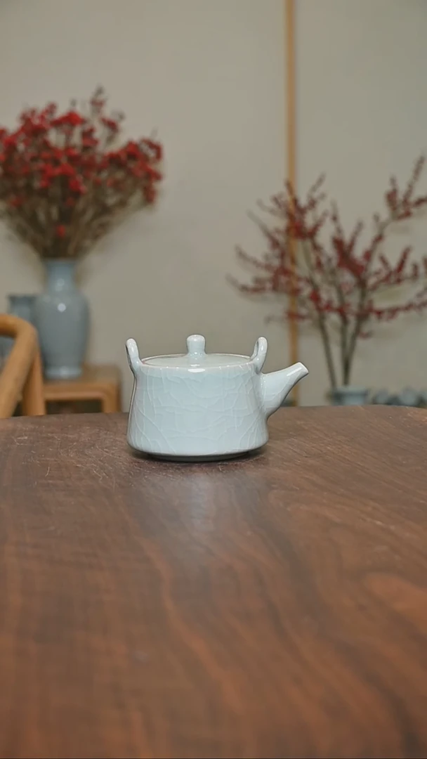 【闪购商品】其他微瑕粉青釉朱家汝窑款无梁提梁壶