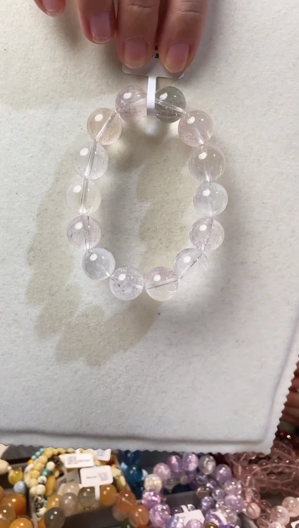 水晶手串未镶嵌蟹****啦白钢丝兔毛14.5mm