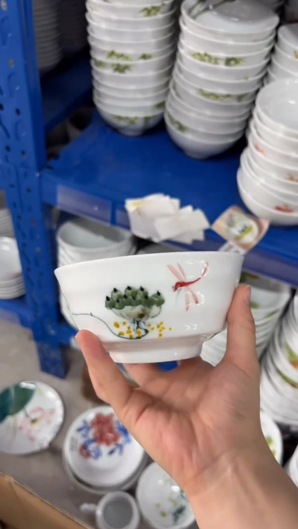 瓷片景德镇高温釉中彩-小高脚碗