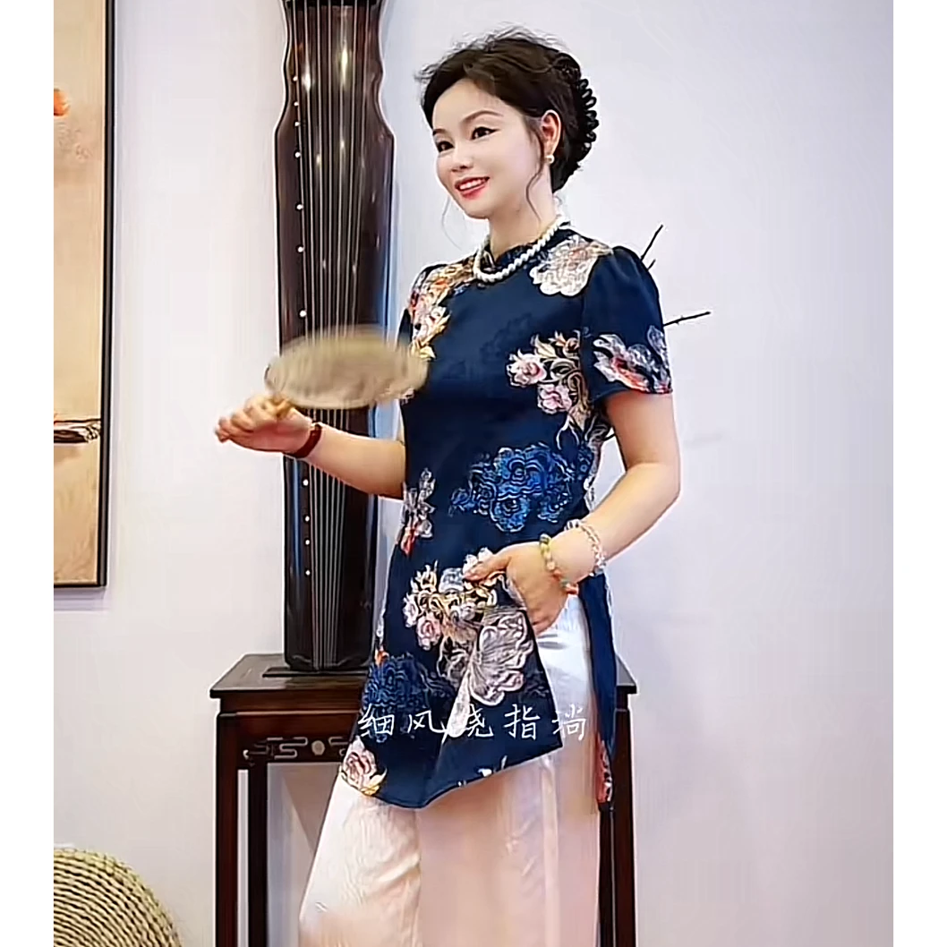 无印心匠B052新中式时尚提花连衣裙显瘦上衣短袖K1690