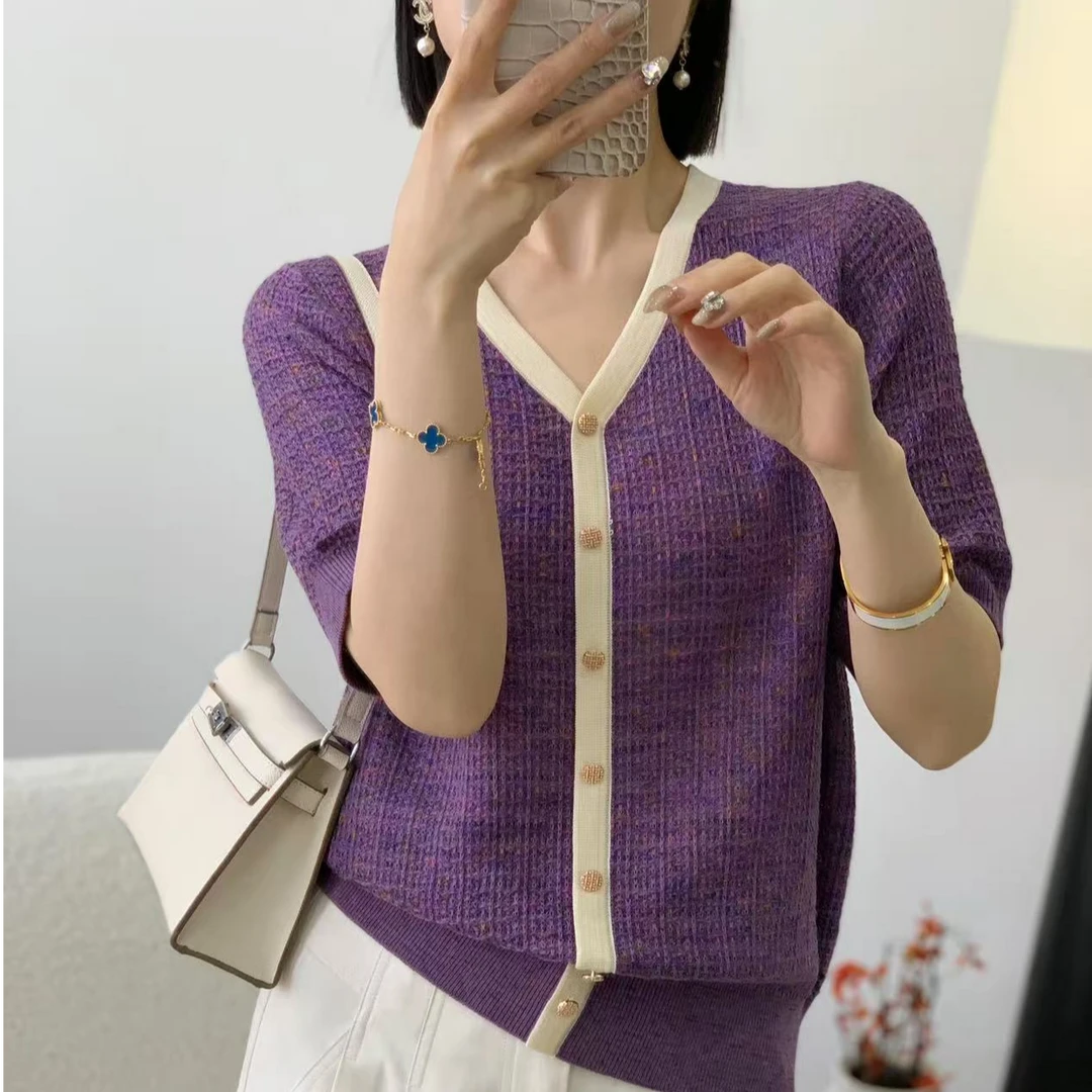 【思思精选】韩版时尚气质V领轻奢纯色减龄百搭针织衫A248#