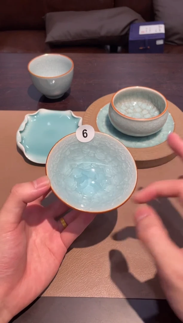 6窑承龙泉青瓷高冰裂斗笠杯