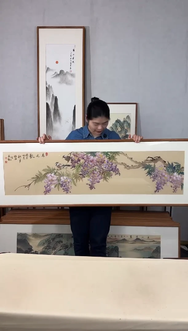 国画手绘*春之歌*52*172cm带框发货