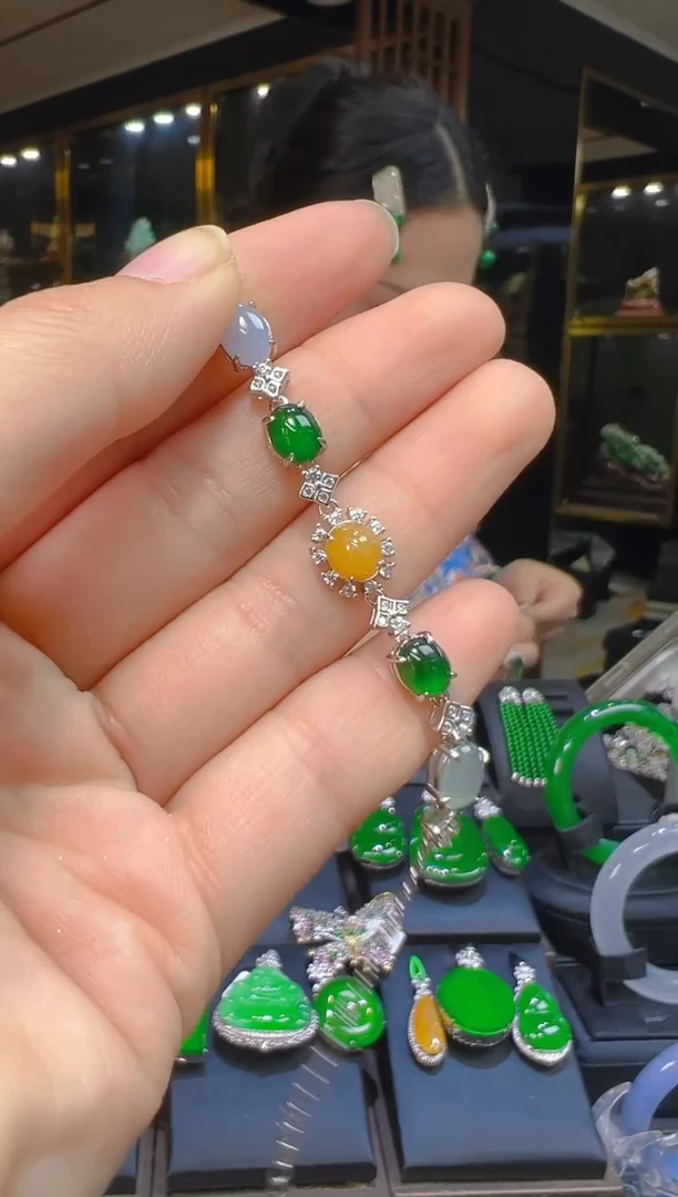 银S925镶嵌手链翡翠027(多样性发货发其一)
