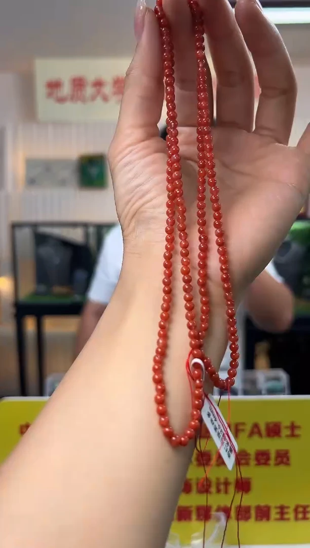 南红玛瑙未镶嵌项链南红玛瑙圆珠多圈长链3.5-4mm