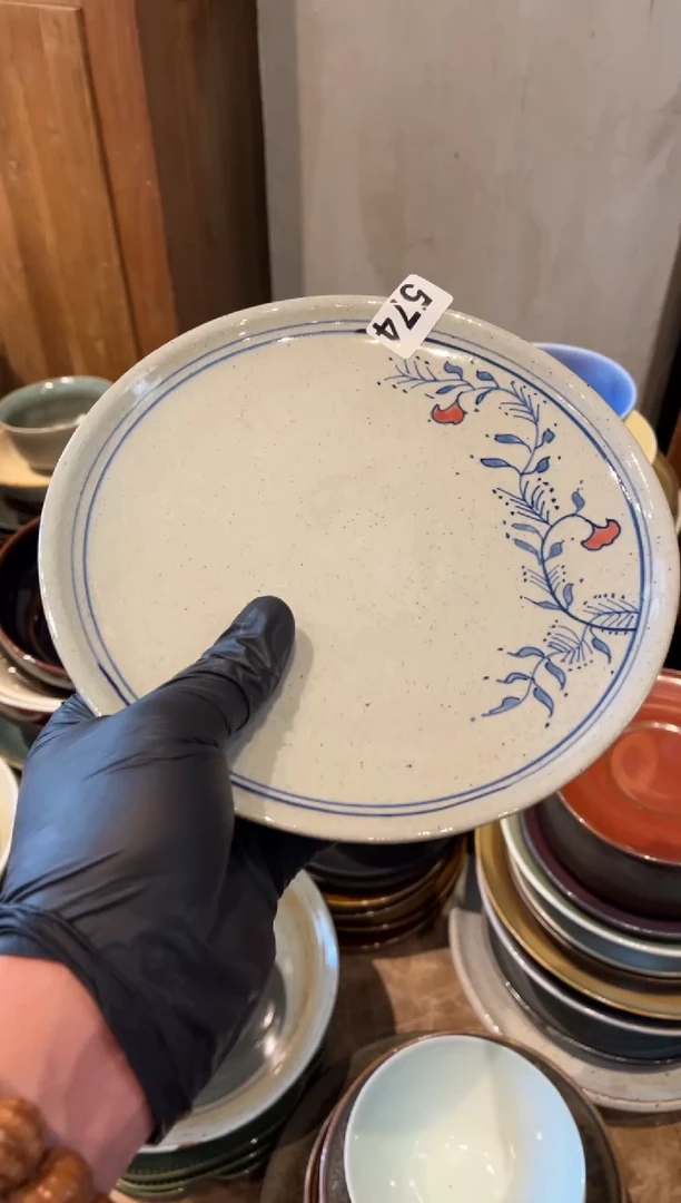 【闪购商品】瓷片574  微瑕灰釉手绘牵牛花浅盘1个