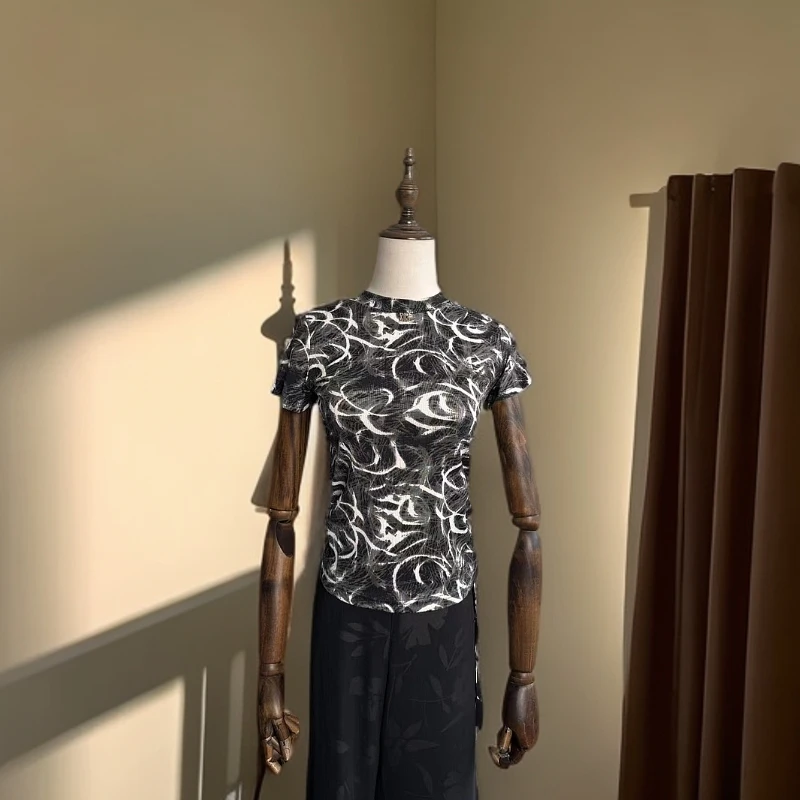 1521新款夏季百搭气质短袖女抽褶设计显瘦T恤