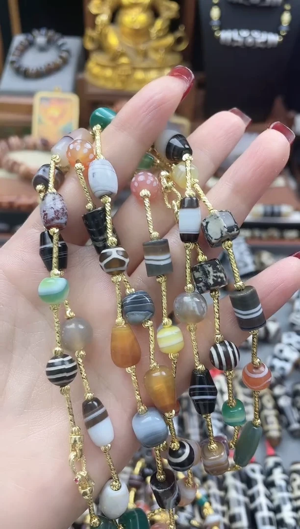 未镶嵌珠珠玛瑙/玉髓天然缠丝项链多样性发1条