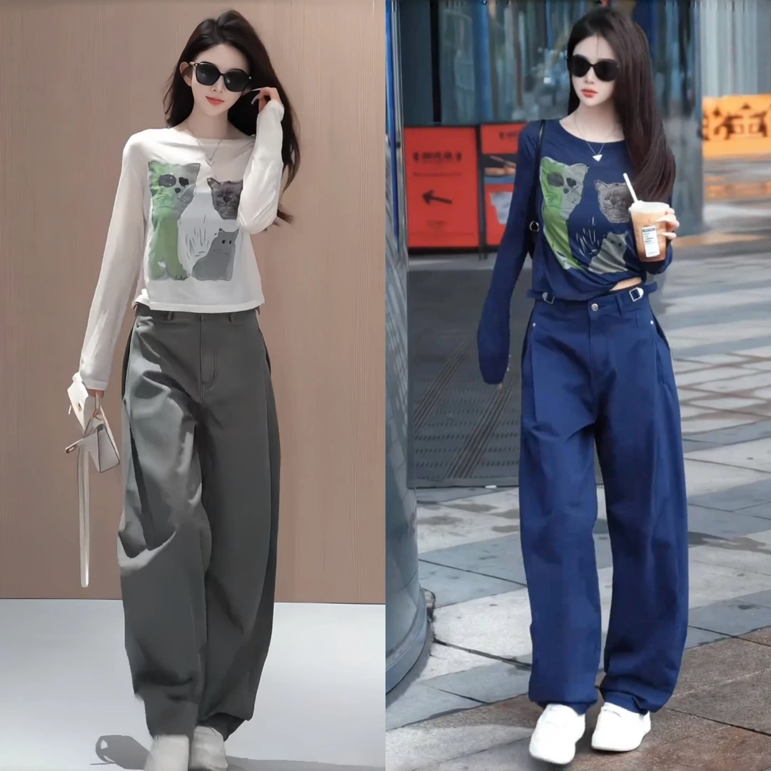 又酷又飒的穿搭套装女夏季时尚洋气防晒长袖T恤工装阔腿裤两件套
