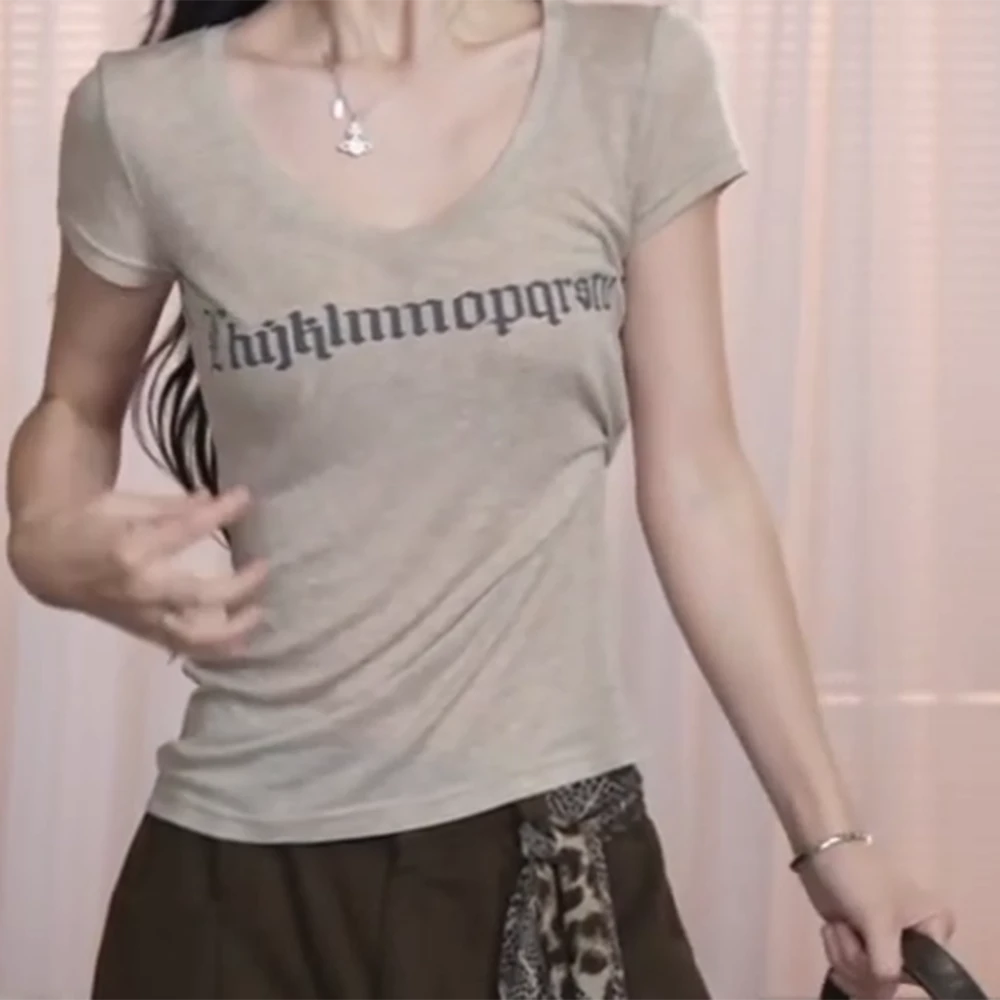 【爱神降临】夏季复古美式爱心图案印花清透圆领修身T恤