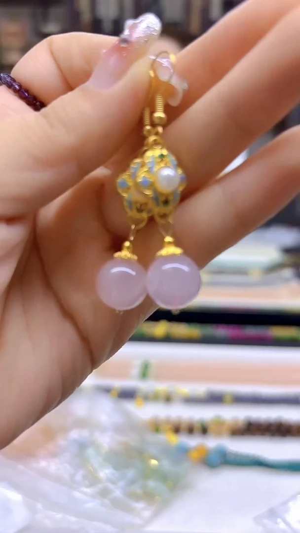 水晶耳饰14K金镶嵌DIY款E520