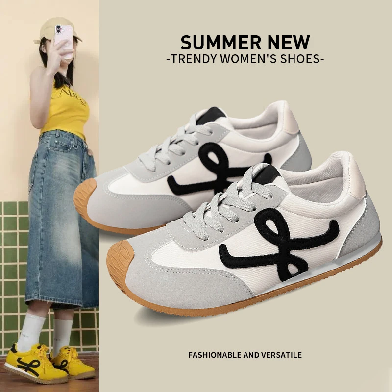 杨幂同款复古德训鞋女2025秋款拼色百搭系带舒适休闲阿甘鞋板鞋女