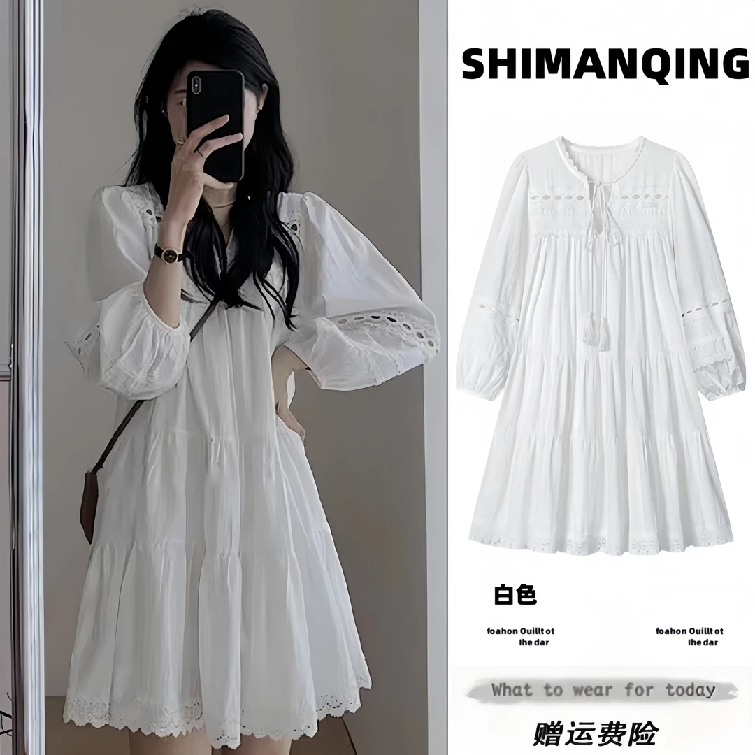 孕妇装2025秋夏装新款时尚法式宽松温柔风气质小众镂空孕妇连衣裙