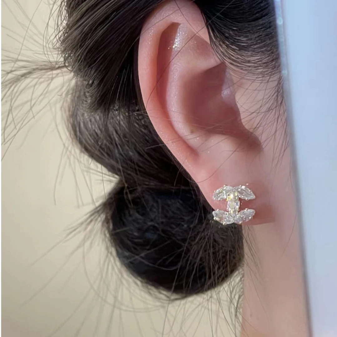 铜合金莫桑石耳饰 精致字母双C耳钉【漫漫】气质轻奢时尚小众设计感