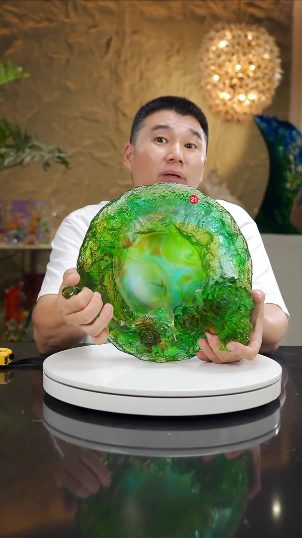 摆件福利设计款绿色如意牡丹花果盘摆件