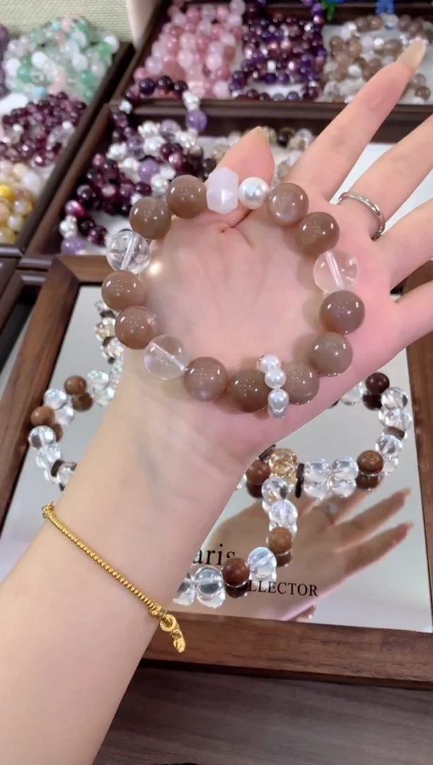 未镶嵌手串水晶奶茶月光白水贝珠环随形