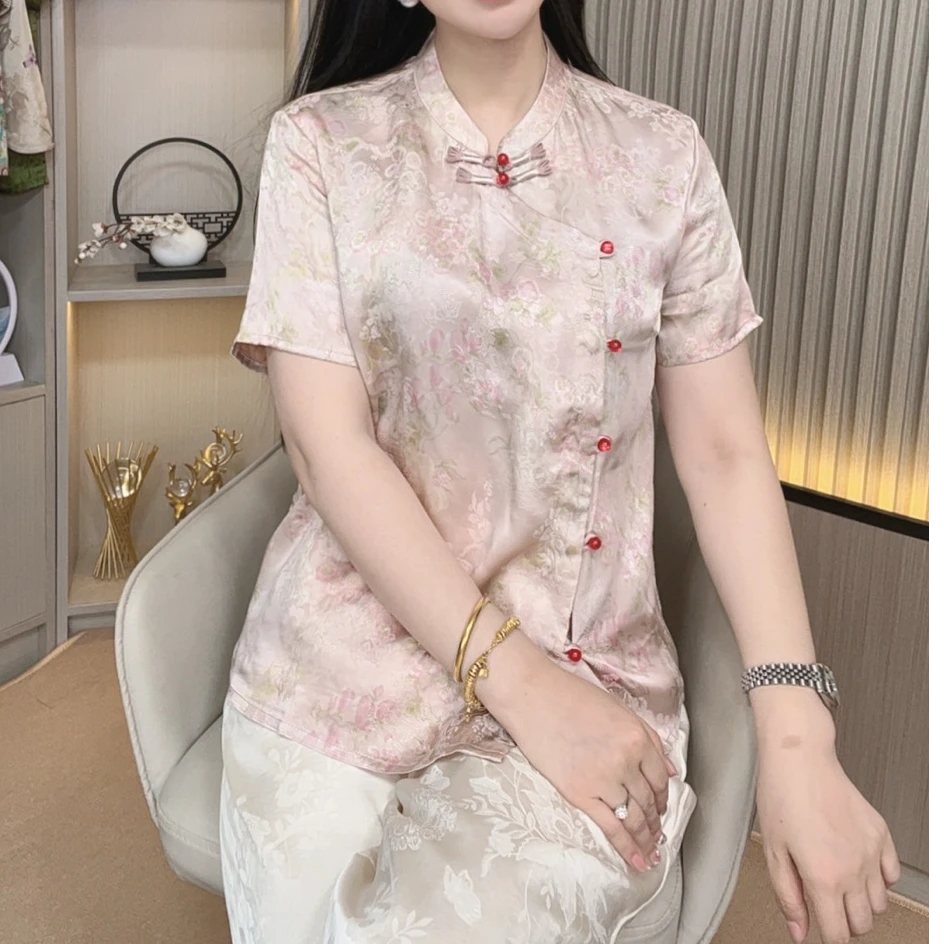 【花木兰】新中式上衣改良版斜襟盘扣气质短袖