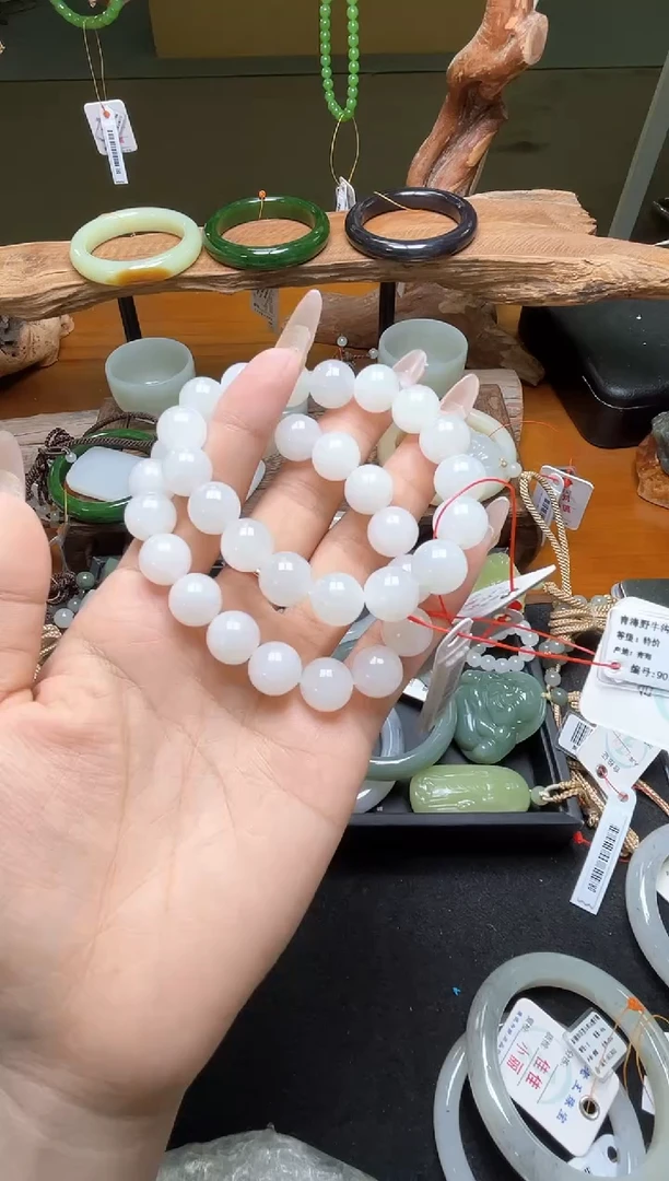未镶嵌手串和田玉卡12青海野牛沟 圆珠 多样性发一