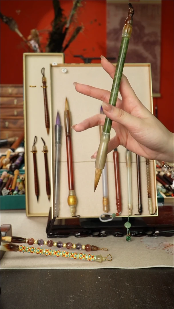 370号闪孤品高货毛笔链接 清水试笔 蘸墨不退