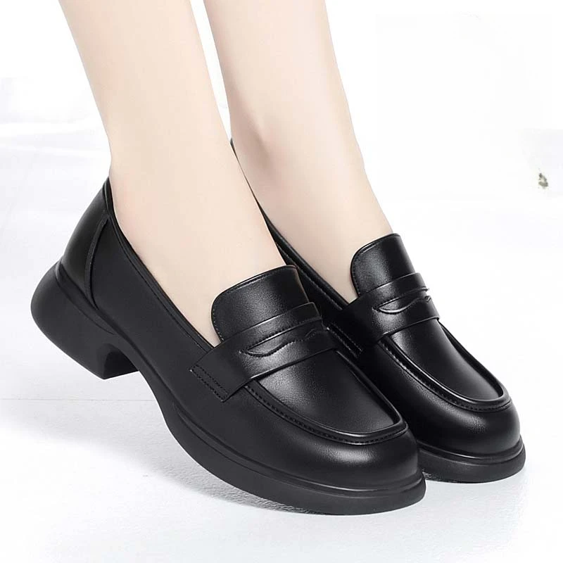 乐福鞋纯色春秋英伦风舒适单鞋软底中口皮带装饰鞋子防滑