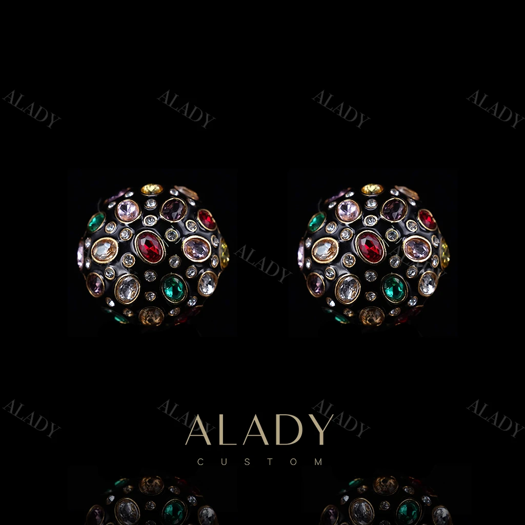 合金合成锆石耳饰 【彩蛋】炫彩超闪气质时尚圆形耳夹