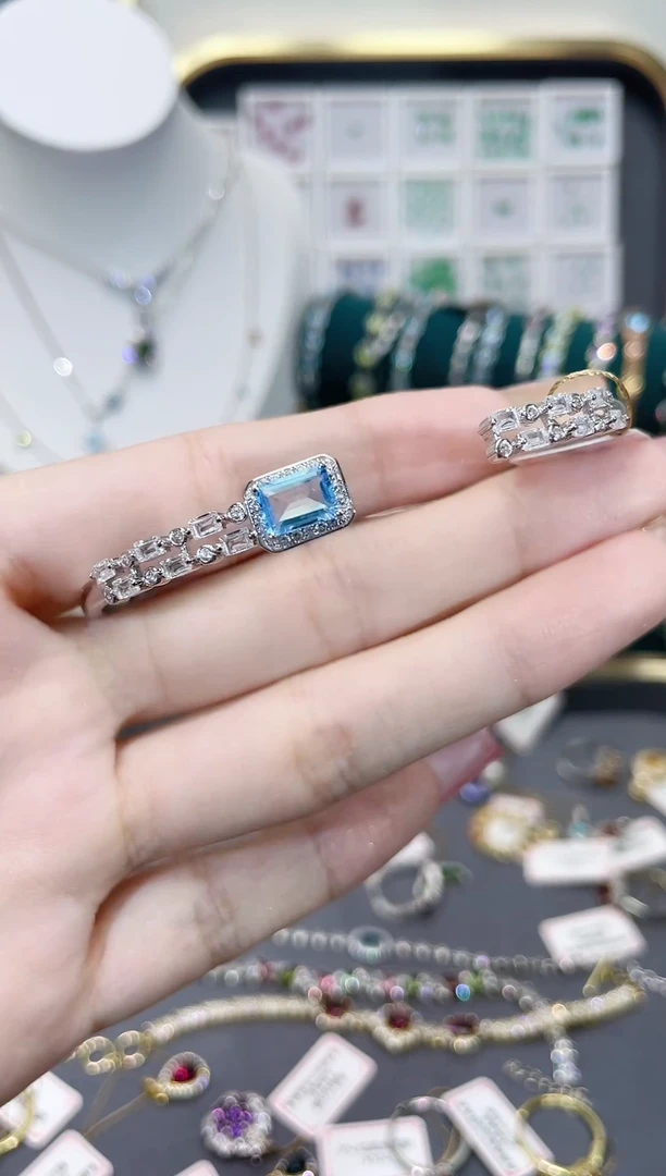 托帕石手镯银S925镶嵌天然宝石