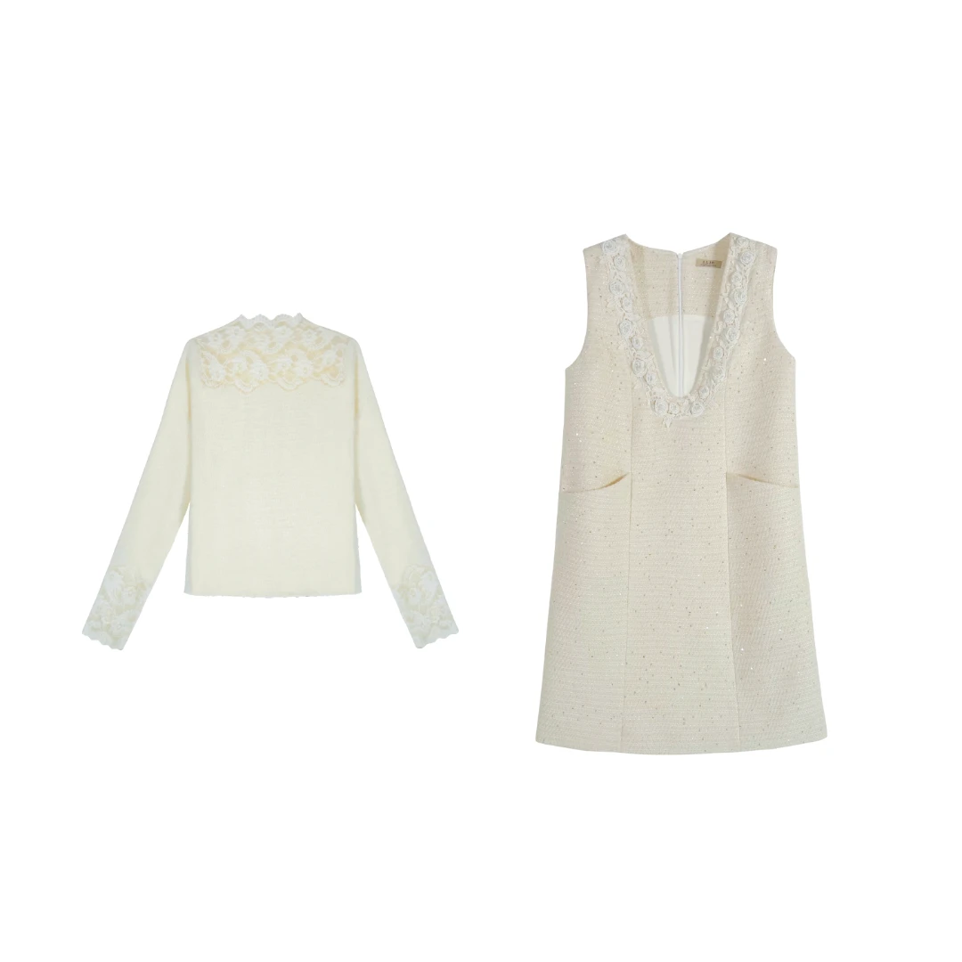 小香风重工立体玫瑰花女裙2024轻奢A字中长裙L252-2