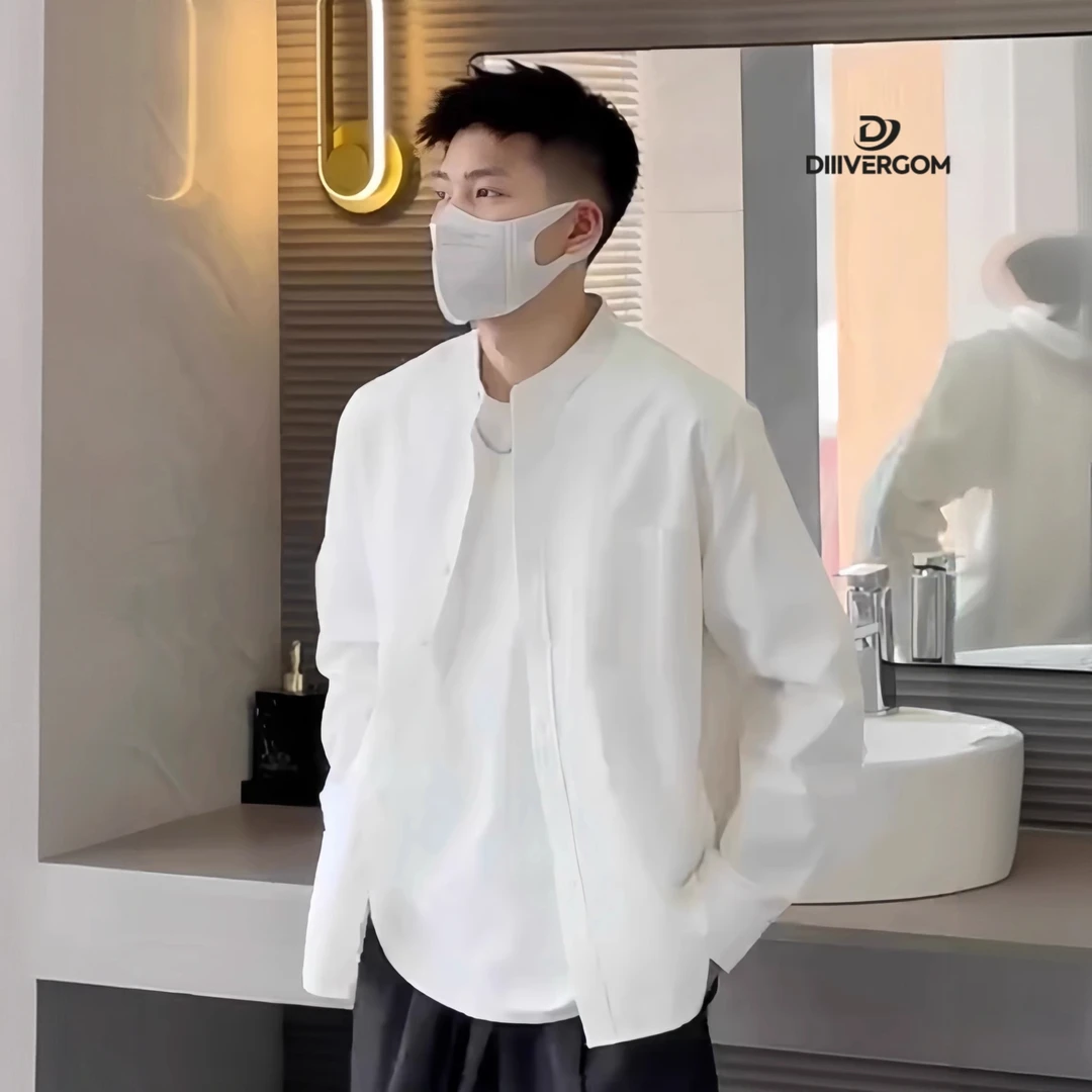 DIIIVERGOM男透气免烫长袖知性轻熟风亨利领衬衫时尚外套简约潮流