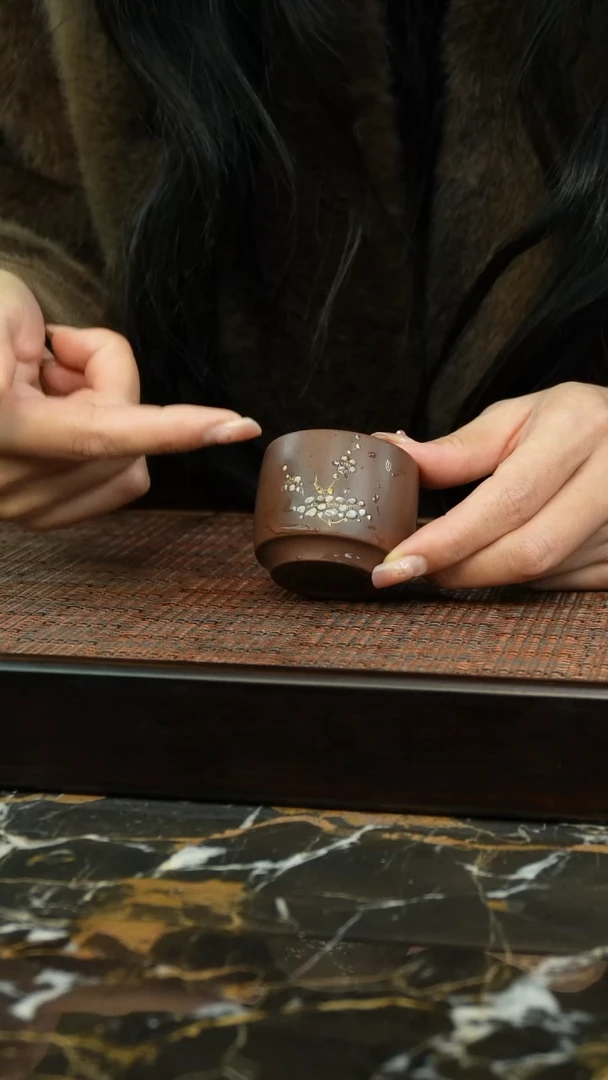 【闪购商品】梅花主人杯坭兴陶梅花刻绘主人杯