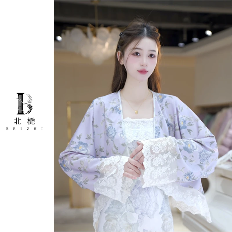 【北栀】蕾丝拼接印花国风外套814028