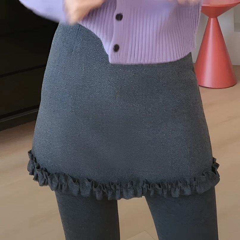 【YHH】冬款休闲时尚百搭简约修身显瘦花边包臀半身裙-YHQ4115