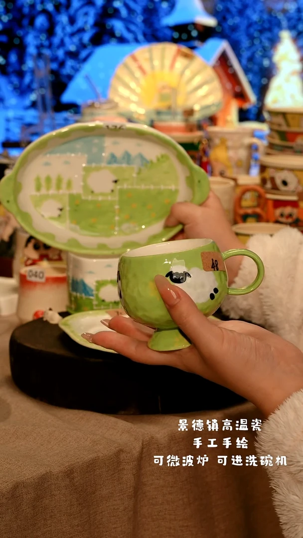 陶瓷048四件套景德镇设计师款高温陶瓷手工手绘餐具盘子炖盅