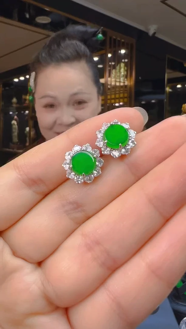 翡翠银S925镶嵌耳饰047（多样性发其一）