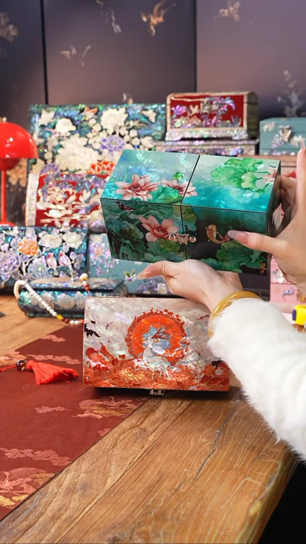 【闪购商品】瓷片螺钿工艺香椿木首饰盒