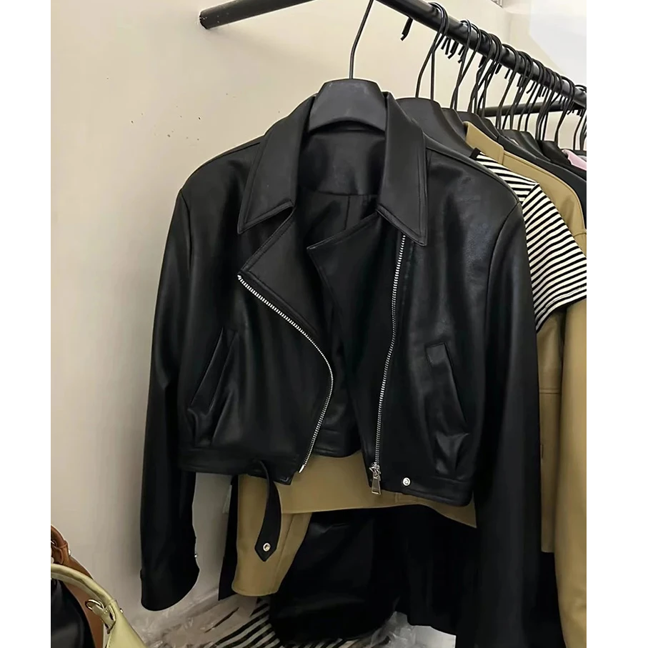 美式复古皮衣外套女短款2025春秋新款高级感小个子机车皮夹克上衣