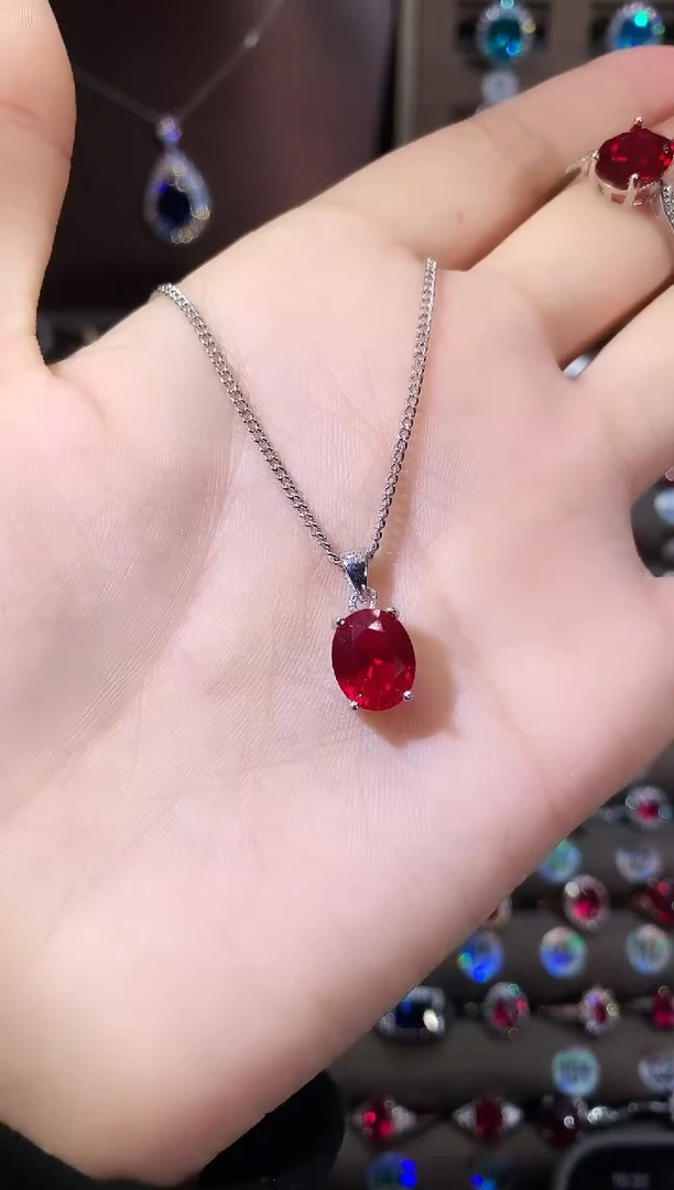 吊坠(赠链)银S925镶嵌红宝石酒红810