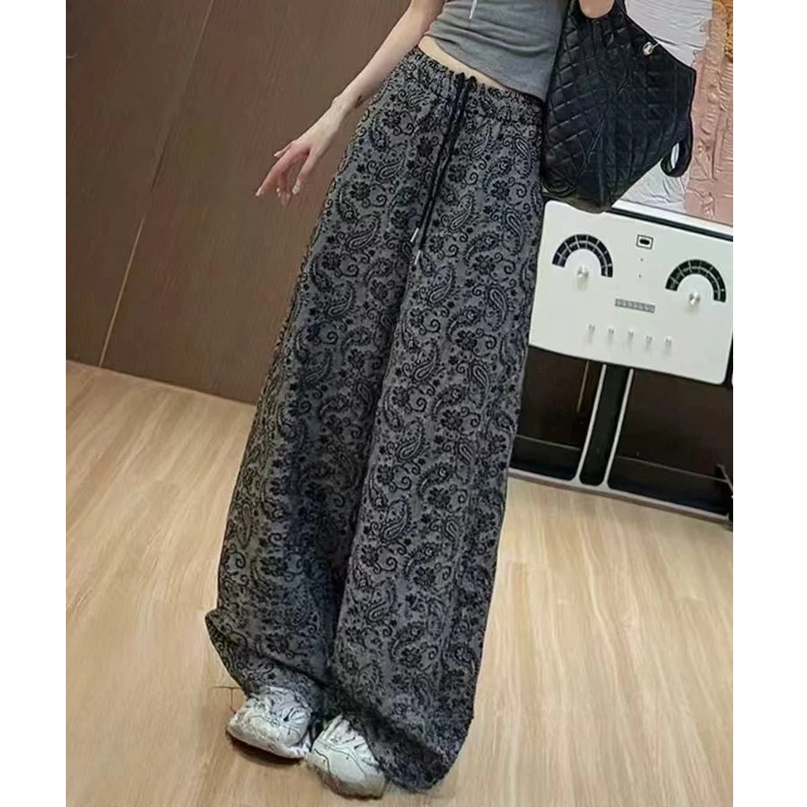 【锦衣服饰】YY 2508韩系高腰提花显瘦阔腿裤