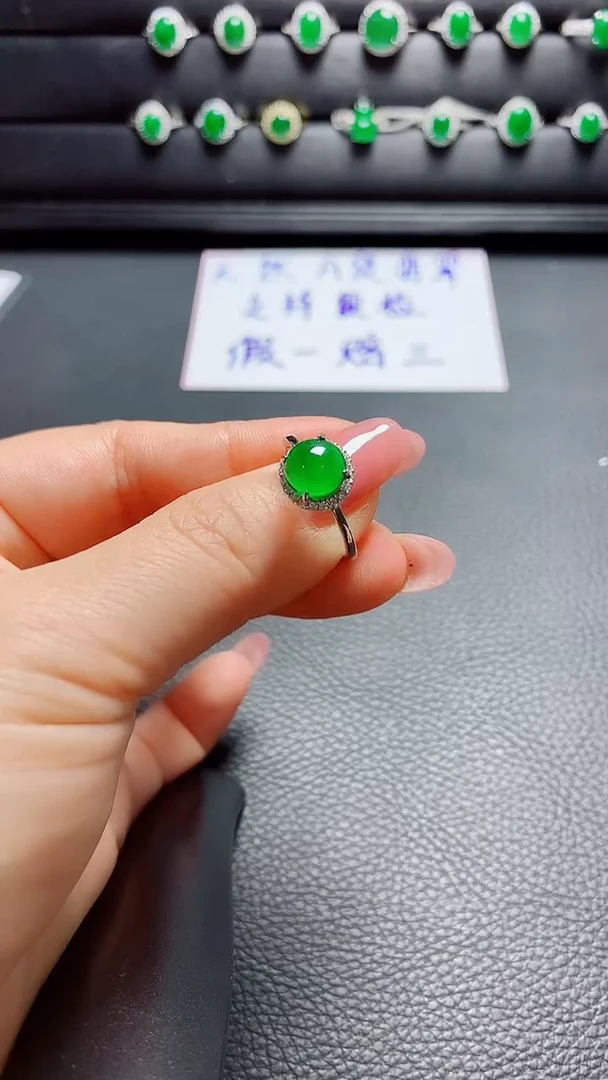 银S925镶嵌戒指翡翠天然翡翠A货s925银镶