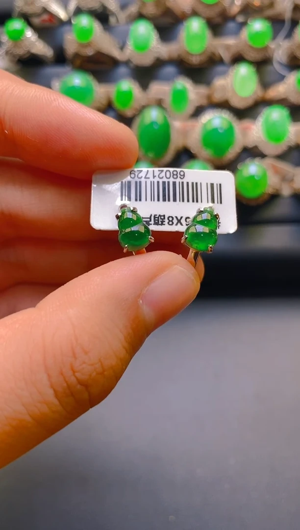 【闪购商品】翡翠耳饰银S925镶嵌天然A货翡翠1