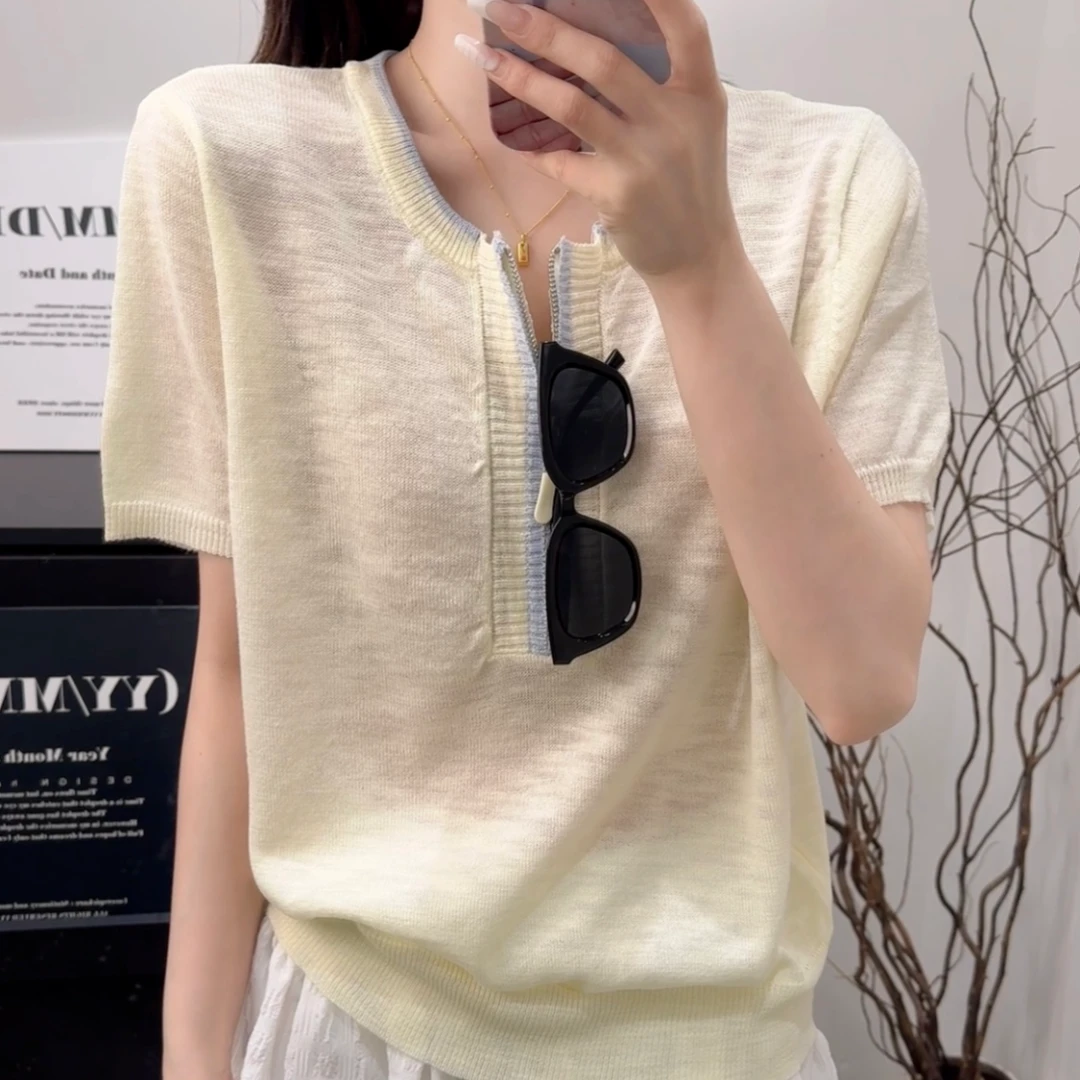 A8510号黄色-夏季新款宽松百搭套头上衣内搭针织衫女