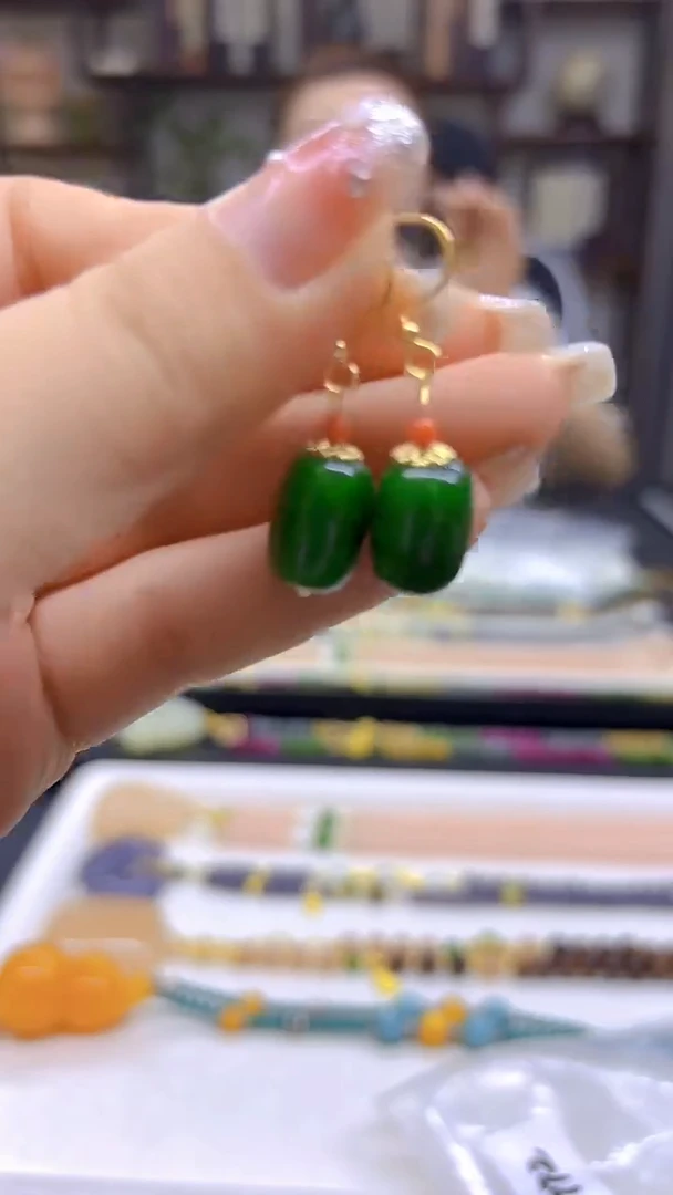 翡翠14K金镶嵌耳饰DIY款E772