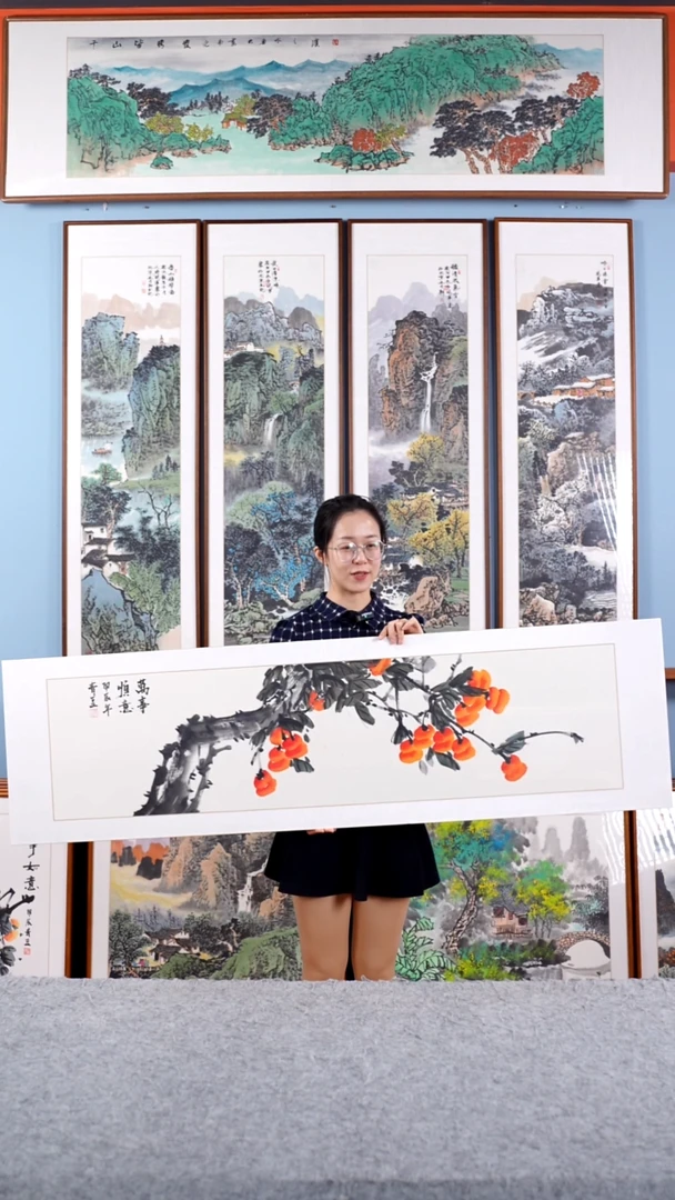 【闪购商品】国画戚莉莉《万事顺意》手绘带框162*47