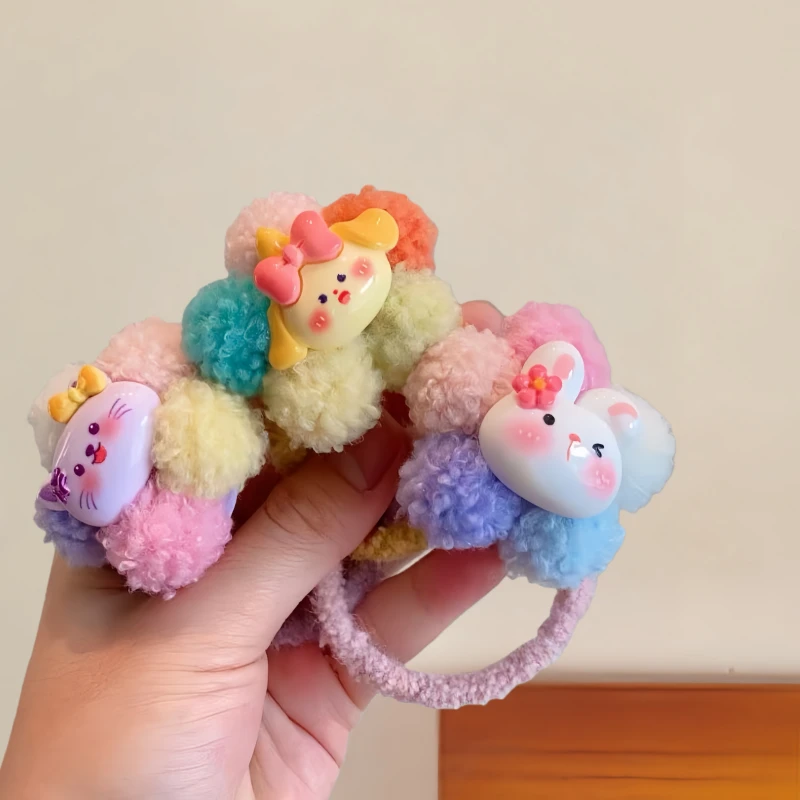 新款儿童丸子头毛绒蝴蝶结流苏发圈扎发绳宝宝不伤发可爱皮筋发饰