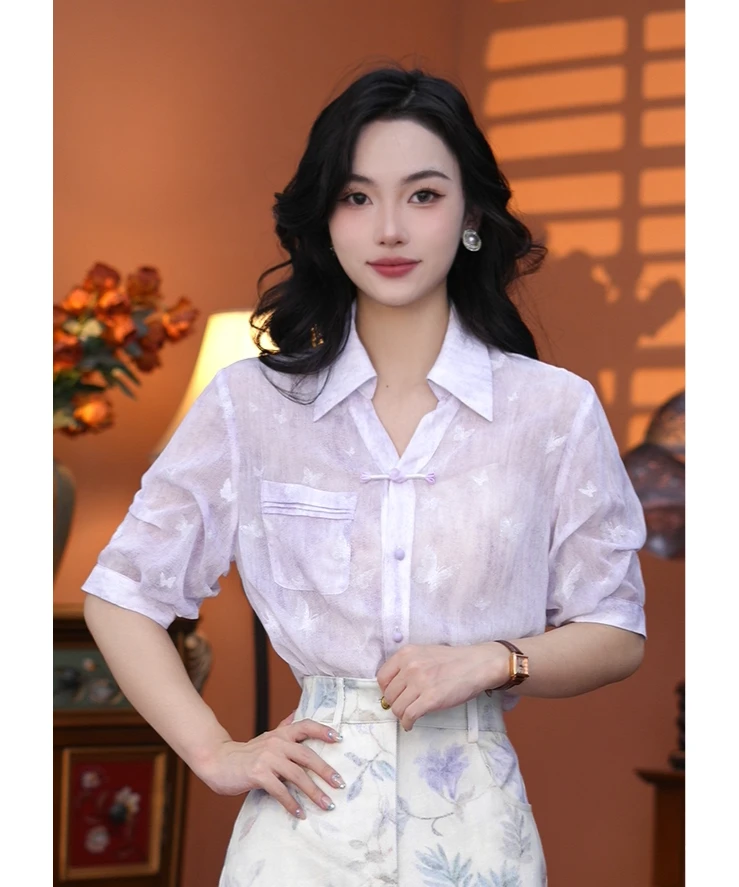 西西【梦里梦外】港味复古时尚气质短袖上衣02352