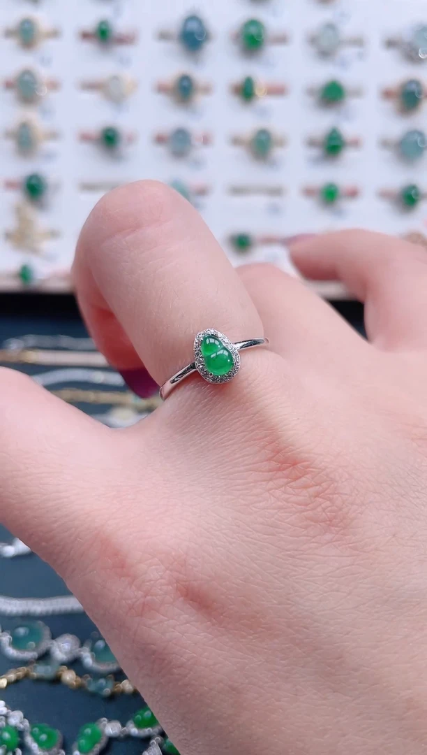 银S925镶嵌戒指翡翠天然翡翠