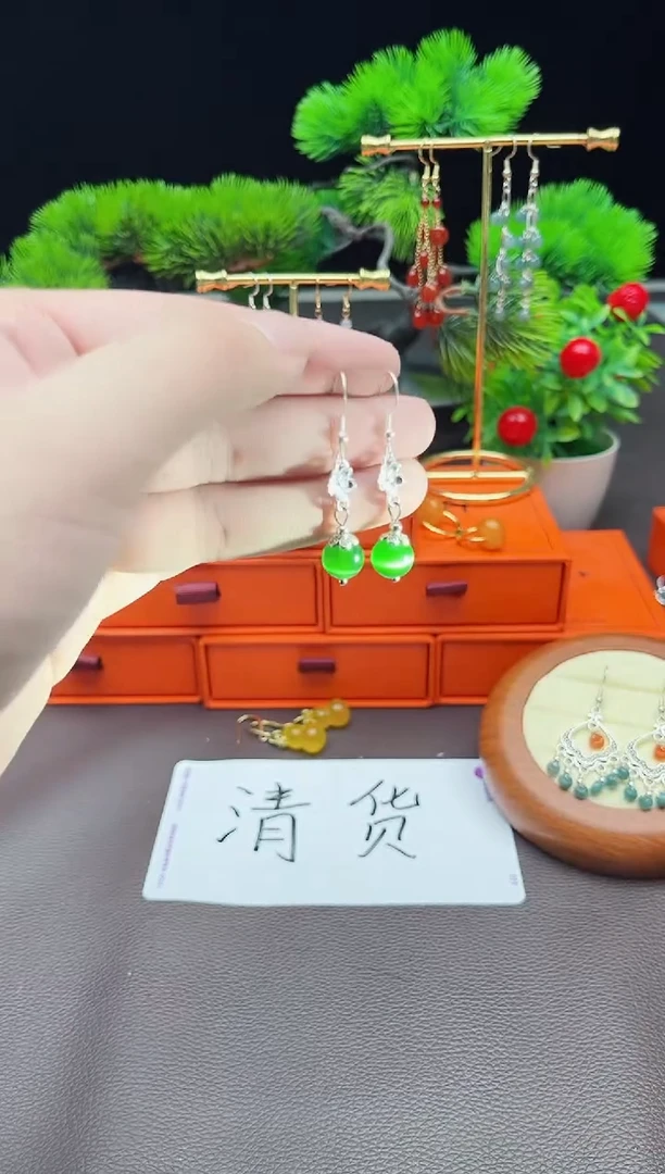 玛瑙/玉髓耳饰银S925镶嵌212