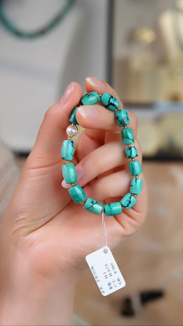 18K金镶嵌绿松石手串1